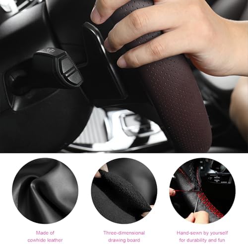 Ziciner Genuine Leather Steering Wheel Cover, Stitch on Wrap, Breathable - Image 3