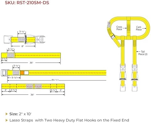 Mytee Products 8 Pack 2" x 120" Yellow Side Mount Wheel Tie Down Strap - Image 6