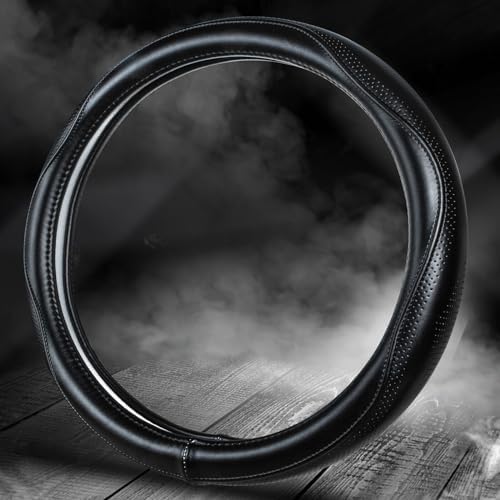 HAOKAY Top Grade Black Genuine Leather Steering Wheel Cover Men Women, Luxury - Image 5