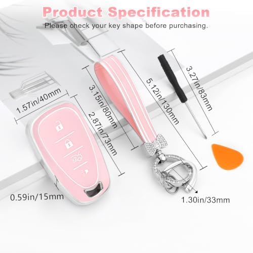 PIFOOG Key Fob Cover for Chevy 4 Buttons Pink Car Keys Shell Case Bling - Image 3