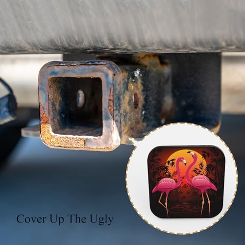 Flamingo Tow Hitch Cover Pink Flamingos Tropical Peaceful Sunset Couple Love - Image 4