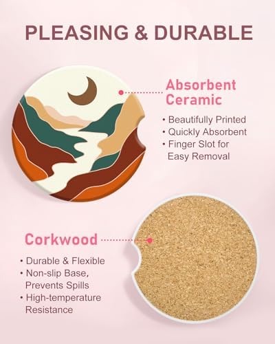 Swooflia Elegant Ceramic Car Coasters Boho Landscape Cup Holder Coasters - Image 3