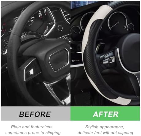 DXNQ Car Steering Wheel Cover, 15 Inch Carbon Fiber Leather Stitching Color - Image 4