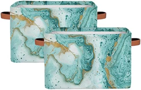 2Pack Turquoise Marble Texture Large Collapsible Storage Bins, Teal Marble by GzLeyigouHomeKitchen