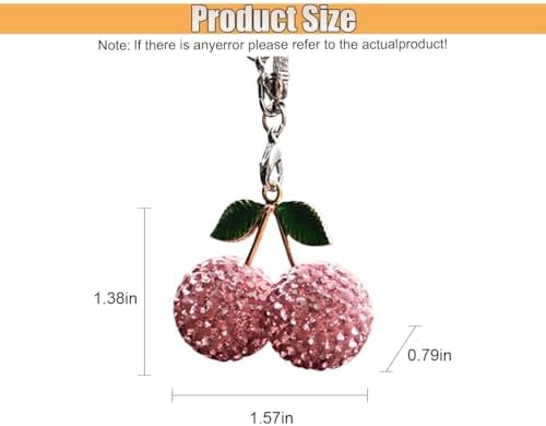 Bling Cherry Car Rear View Mirror Charm, Sparkly Rhinestones Automotive - Image 2
