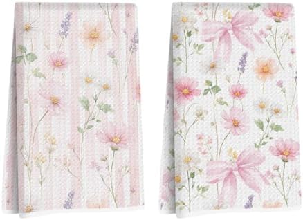 2 Pcs Watercolor Floral Kitchen Towels Decorative Dish Towel by Blue+Leaves