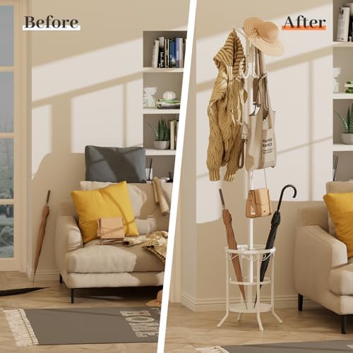 Coat Rack Freestanding with Umbrella Holder – Metal Hanger Stand, Hall Tree - Image 4