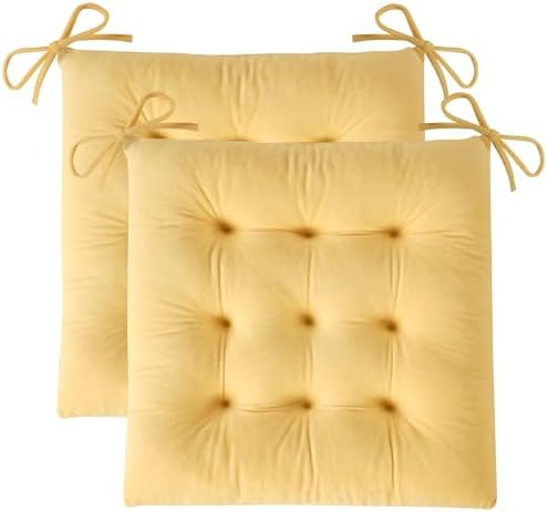 OVOV 2 Pack Chair Cushions for Dining Chairs 15.5"x15.5" Pastel Yellow by OVOV