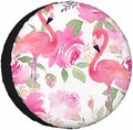 Floral Flamingo Leaves Spare Tire Cover by NOMEDOGYIM