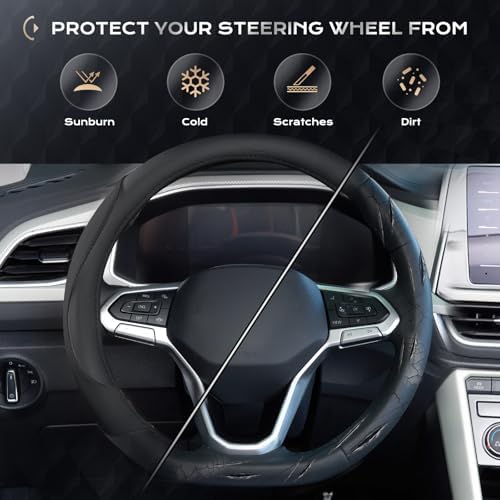 Coverado Car Steering Wheel Cover, Nappa Leather Black Steering Wheel Covers - Image 6