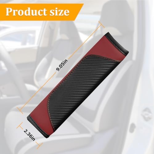 Osilly 2PCS Carbon Fiber Leather Seat Belt Shoulder Pads, Wine Red - Image 2
