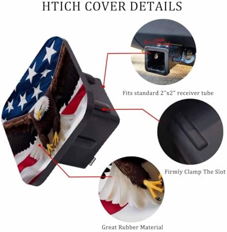 Trailer Hitch Cover for 2" Receivers Bald Eagle, American Flag Waving Flying - Image 3