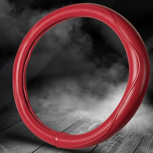 HAOKAY Top Grade Red Genuine Leather Steering Wheel Cover Women, Luxury - Image 5