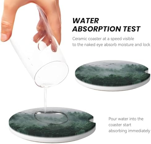 Forest Tree Car Coasters for Cup Holder Absorbent Ceramic Cup Coaster 2 Pack - Image 3