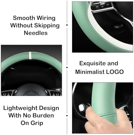 Green & White Nappa Leather Steering Wheel Cover, Cute Car Steering Wheel Cover - Image 5