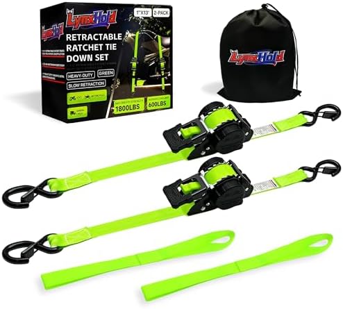 Retractable Ratchet Straps 1" x 13 Ft, 800 Lbs, 2 Pack by LYNXHOLD
