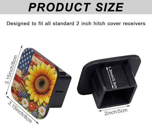2 Inch Sunflower American Flag Trailer Hitch Cover Rubber Receiver Tube Plug Cap - Image 2