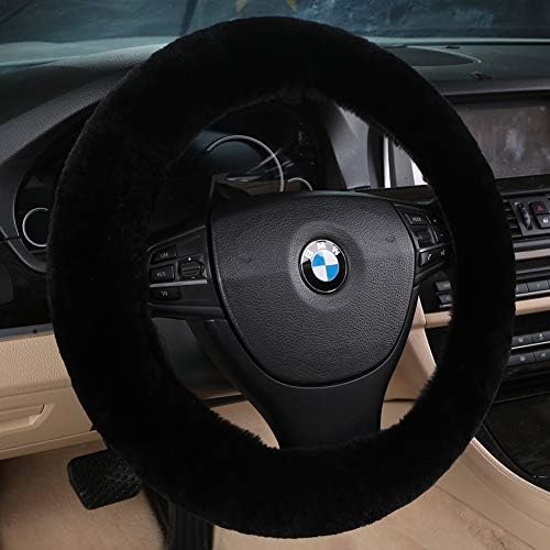 Black Fuzzy Sheepskin Car Steering Wheel Cover - Image 2