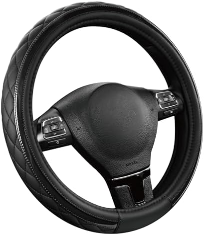 Road Comforts Leather Steering Wheel Cover – Black & Black, Universal Fit - Image 2