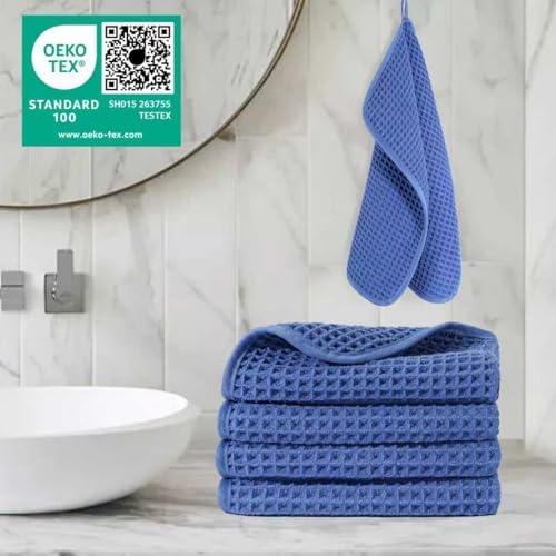 POLYTE 430 GSM Poly Blend Microfiber Waffle Wash Cloth Face Towel, 13x13 in - Image 2