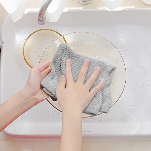 Homaxy 100% Cotton Waffle Weave Kitchen Dish Cloths 6-Pack, Light Gray - Image 4