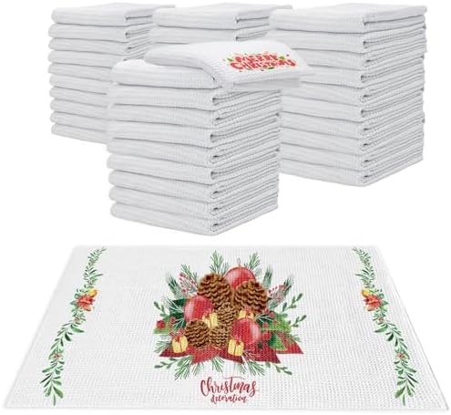 YOUKE OLA 40 Pack Sublimation White Towels Waffle Weave Kitchen Towels Blanks by YOUKEOLA