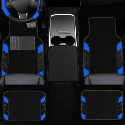NBTEPEM 10 Pcs Blue Car Floor Mats Full Set & Sport Leather Blue Steering Wheel - Image 3