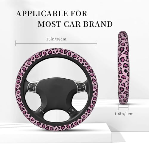 Pink Leopard Print Elastic Steering Wheel Cover, Non-Slip Breathable Neoprene - Image 4
