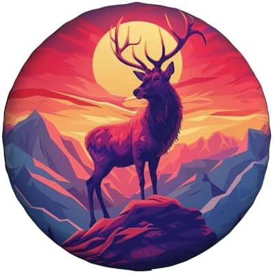 Abstract Mountain Sunset and Deer Spare Tire Cover Wheel Protectors - Image 2