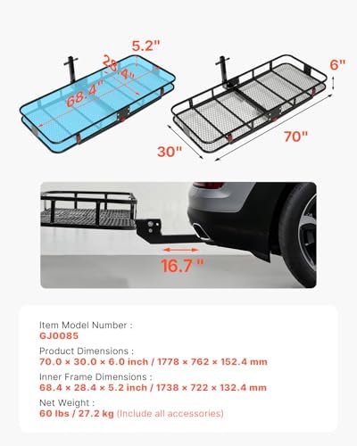 VEVOR 70" x 30" x 6", Hitch Cargo Carrier, 500 lbs Capacity - Image 7