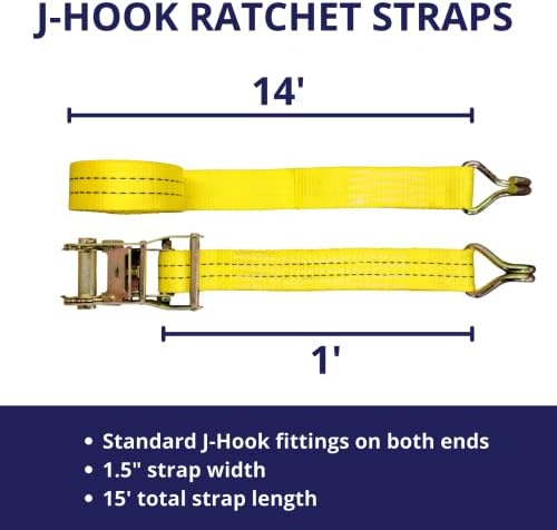 Ratchet Tie Down Straps, 1.5 in x 15 ft, 400 lb Breaking Strength - Image 2