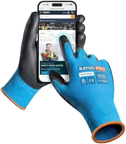 KAYGO Safety Work Gloves, PU Coated, 2-Finger Touchscreen by KAYGO