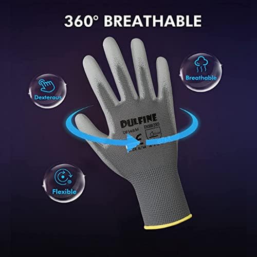 DULFINE Safety Work Gloves for Men 60 Pairs, Ultra-Thin PU Coated Grey XXL - Image 3