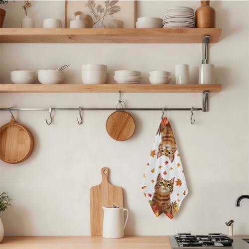Cute Cat Autumn Decor Kitchen Towels, Fall Decorations Waffle Hand Towels - Image 3