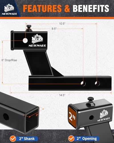 METOWARE Trailer Hitch Extender Fits 2" Receiver 6" Drop/Rise 7500 LBS GTW - Image 3