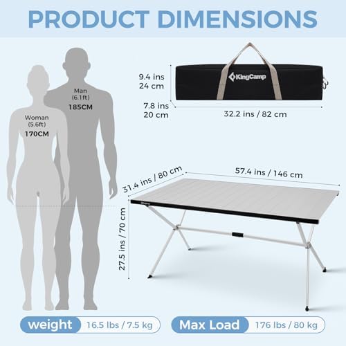 KingCamp 57.4" Oversized Folding Camping Table, Aluminum Roll Up Table - Image 2