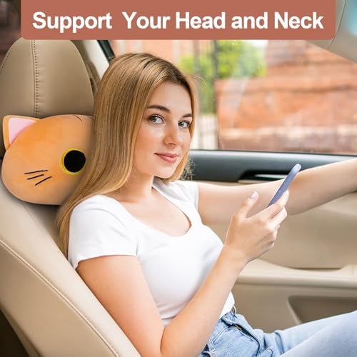 Yellow Cat Car Headrest Pillow Cartoon Car Seat Pillow Cat Neck Support Plush - Image 5