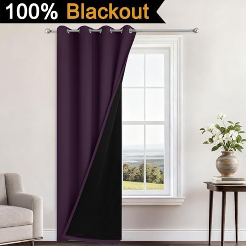 Yakamok Purple 100% Blackout Curtains 96 Inches Long - Image 2