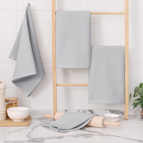 Homaxy 100% Cotton Waffle Weave Kitchen Towels, 12 Pack, Light Grey - Image 6