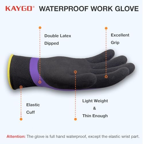 KAYGO Waterproof Work Gloves, Non-Slip Double Latex Coated - Image 2