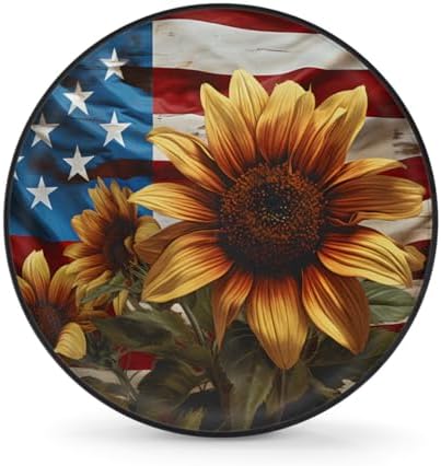 Rv Spare Tire Cover Wheel Sunflower American Flag Tire Covers Wheel Protectors by FengQuGou