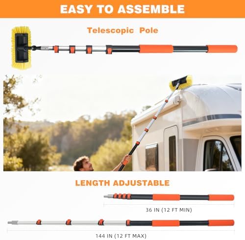 12FT Car Wash Brush with Long Handle Telescoping Extension Pole Angle Adapter - Image 3