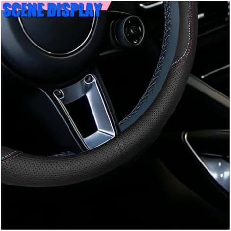 Craedli Black Dual-Line Nappa Leather Car Steering Wheel Cover 14.5-15 Inch - Image 3