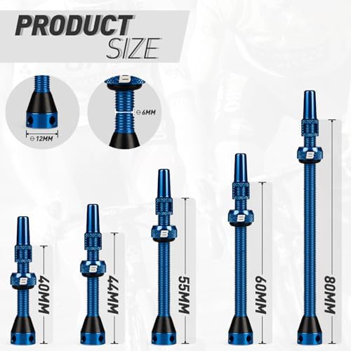 BWSHLF Tubeless Presta Valve Stem 40/44/55/60/65/80/100 mm, Super Light Alloy - Image 3