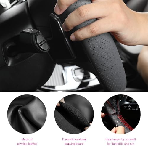 Ziciner Genuine Leather Steering Wheel Cover, Stitch on Wrap, Breathable - Image 3