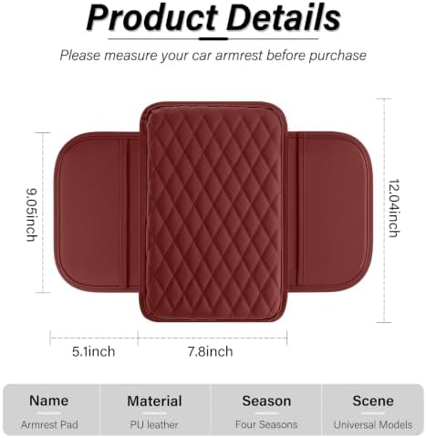 Amiss Car Center Console Cover, Upgraded Leather Car Armrest Cushion - Image 2