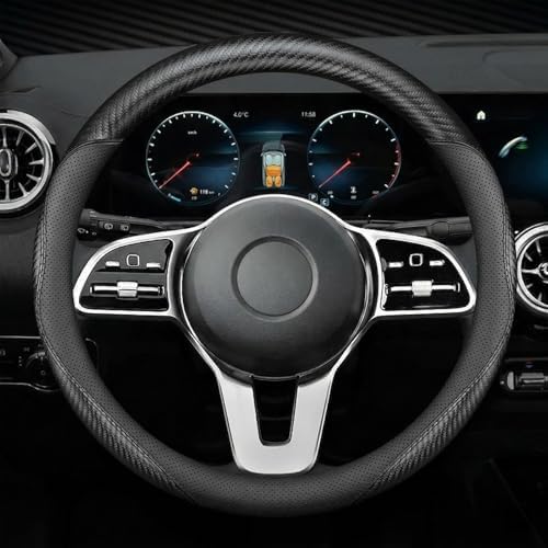Microfiber Leather Steering Wheel Cover, Round Carbon Fiber Black Wire Trim by Unknown