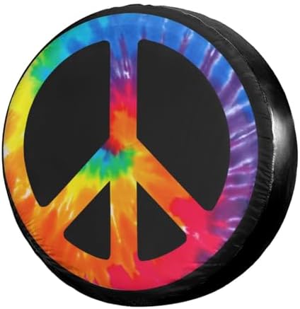 Chic Tie Dye Peace Sign Spare Tire Cover Dust-Proof Wheel Tire Cover Fit Trailer by Foruidea