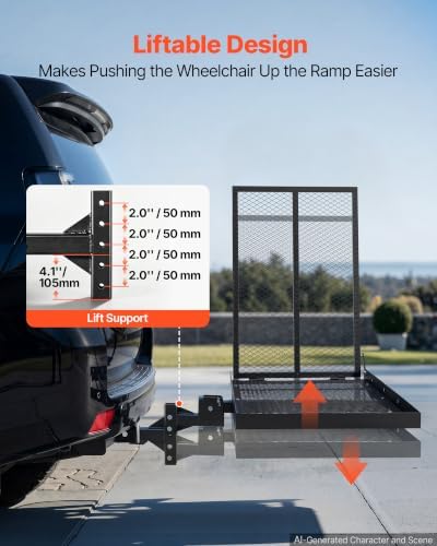 VEVOR Hitch Mount Wheelchair Carrier Height Adjustable, 500LBS Steel Mobility - Image 4