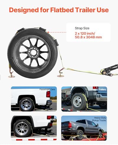 VEVOR Wheel Chock Tie-Down Kit, Deck-Style Trailer Tie Down Strap, Car Tie Down - Image 4